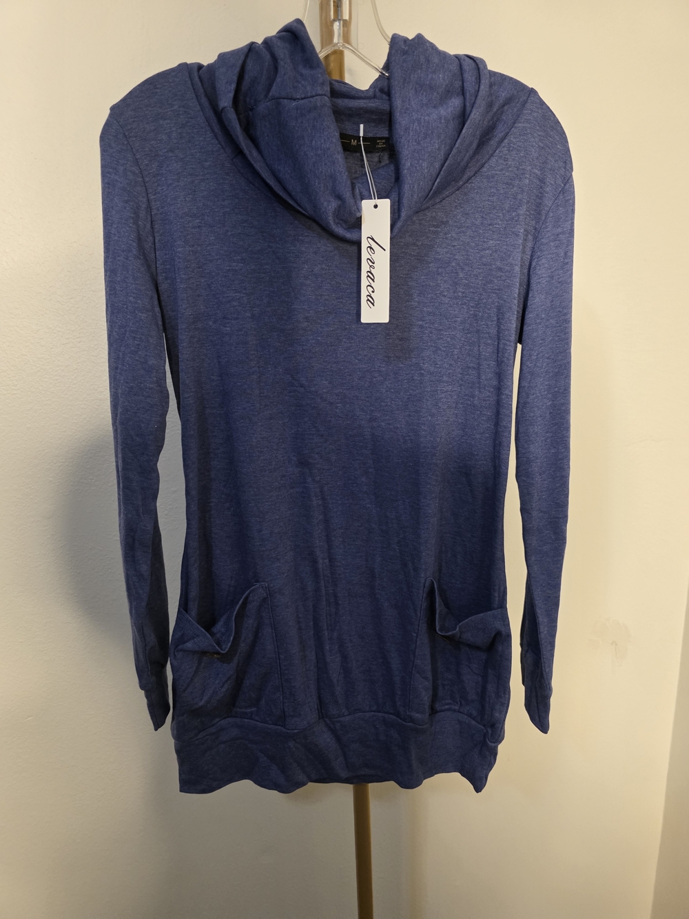 Leneeza Women's Long Sleeve Hooded Tunic - Blue